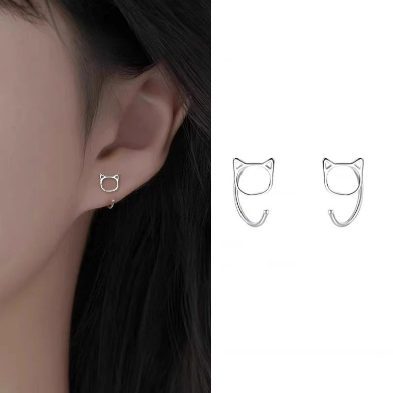 Avenneth Fashion Simple Hollow Cute Cat Kolczyki sztyfty dla kobiet Dziewczyny Srebrny kolor Hipoalergiczne kolczyki Biżuteria dla nastolatków