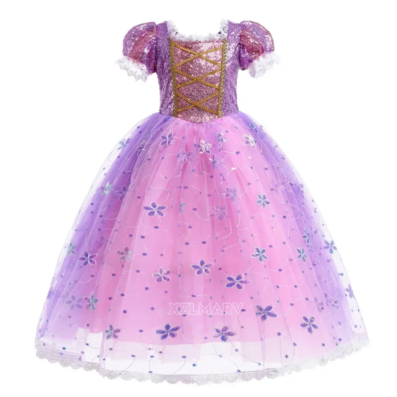 Coslan 2023 Charm Girl Costume Rapunzel Princess Party dresses for Girls Tangled Cosplay Vestido Dresses Children Ball Gowns 2-1