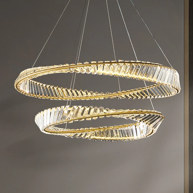 

Modern Irregular Rings Ceiling Chandeliers K9 Crystal Lustre Pendant Lamp Luxury Living Room Led Dimmable Hanging Light Fixture