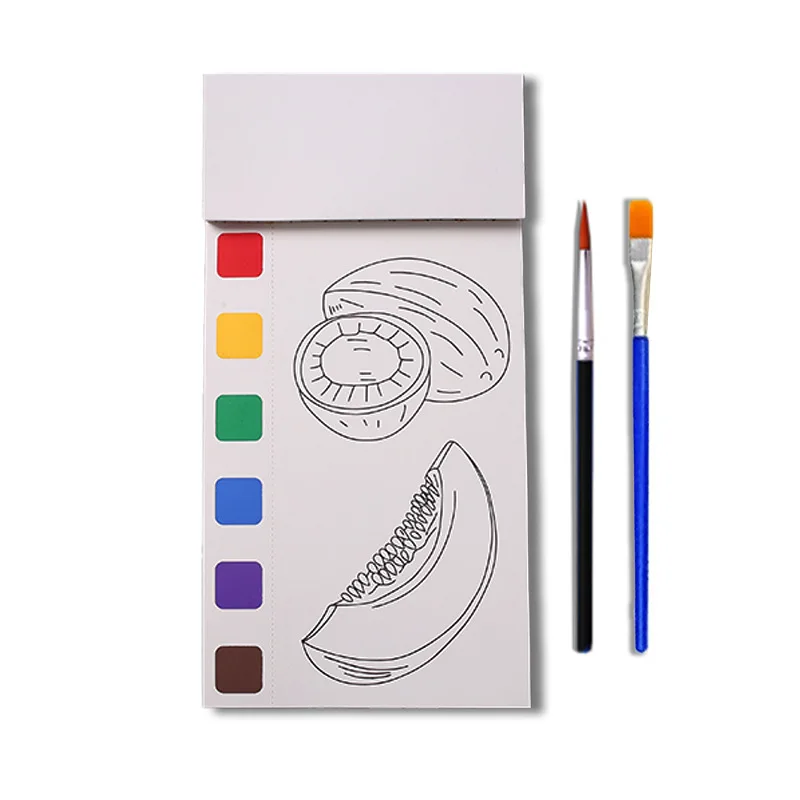 2025 New English Hot Selling Coloring Book Puzzle Students Mini Watercolour Paint Pad Fruit Watercolour Coloring Book