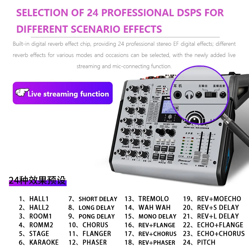 FUHAM ML-402/602 Mixer Dj 8/12 Channel Mixer Bluetooth 48V Phantom Power Karaoke System USB Mixer Audio for Live Streaming