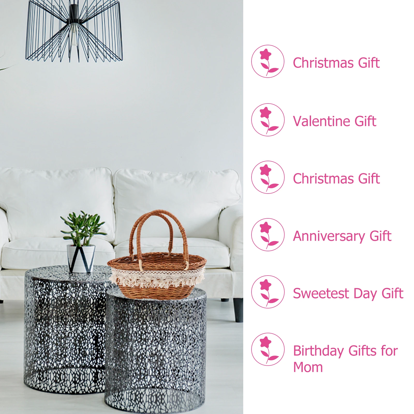 

Hand-Woven Natural Rustic Flower For Home Decor Storage Organizer Fruit Vegetable Basket Home Party Decorative Basket