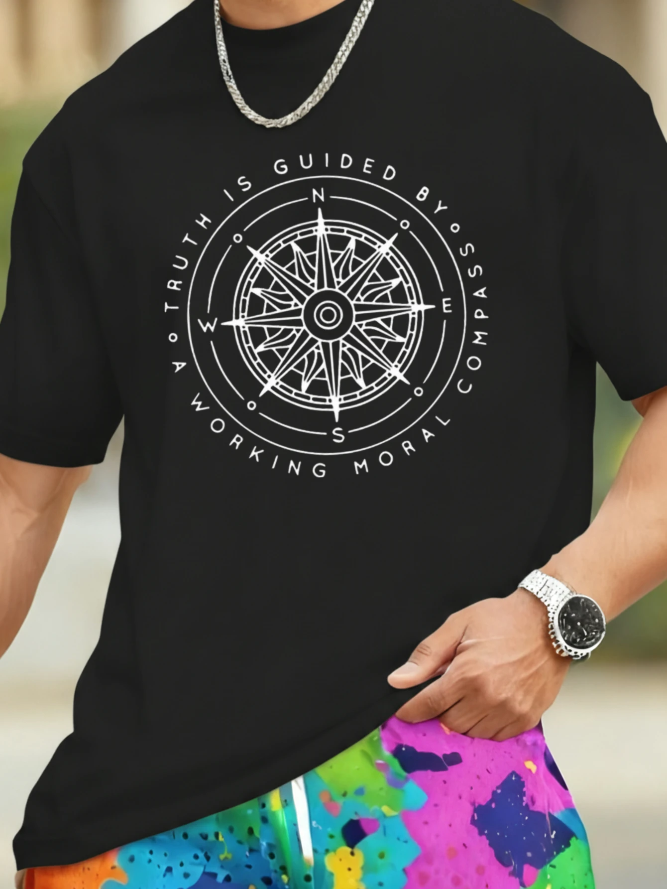 1PC JOOCAR Truth Is Guided By A Working Moral Compass T-shirt décontracté en coton pour toutes les saisons, col rond, extensible, respirant, manches courtes, haut streetwear à imprimé lettres tendance, choix de cadeau idéal pour les fêtes