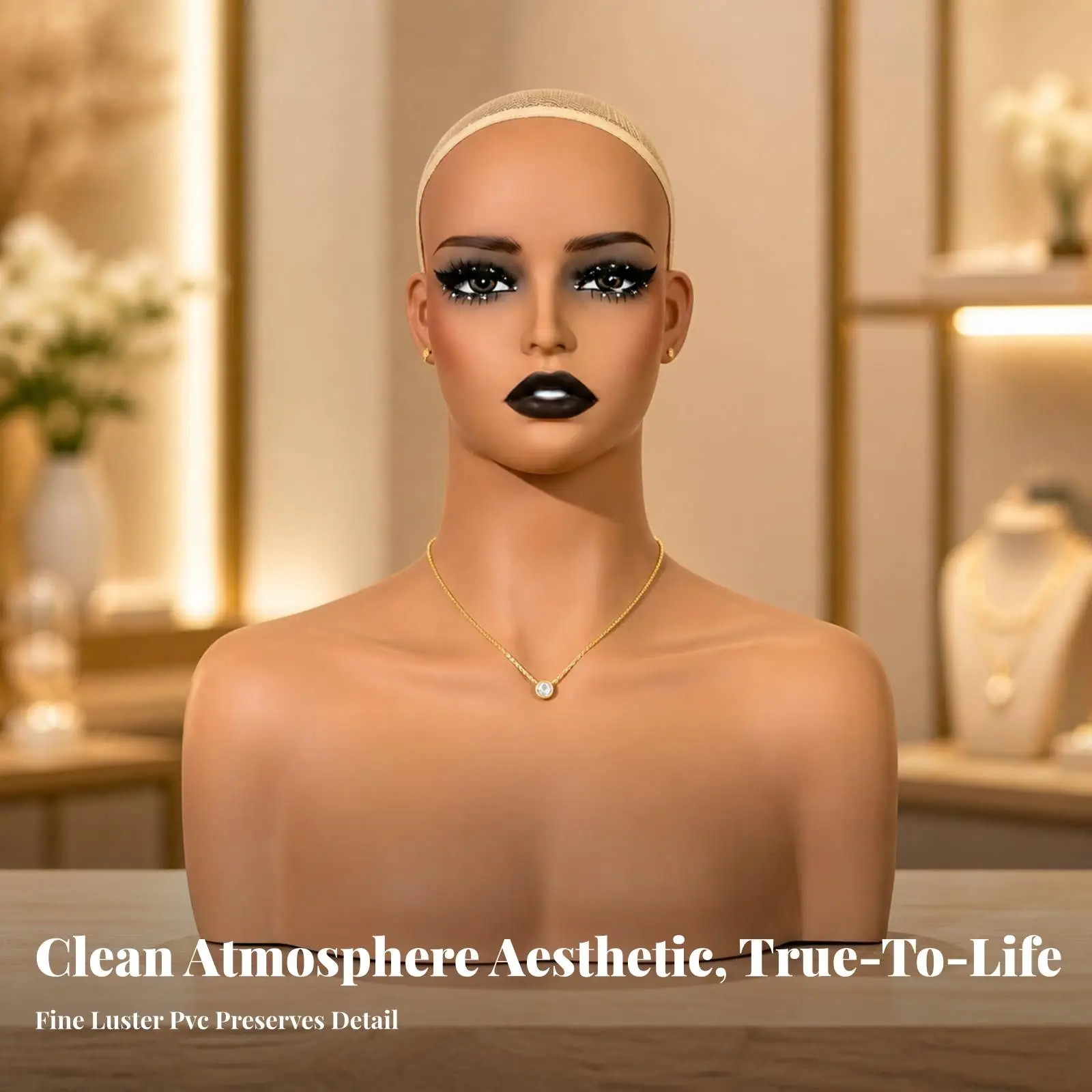 Realistic Display Mannequin Head with Shoulders for Wig Hat Scarf Necklace Boutique Styling