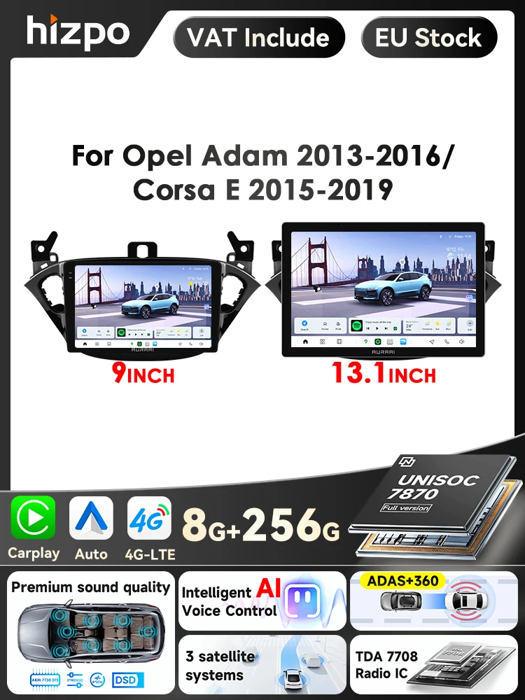 Hizpo 13,1-Zoll-Autoradio für Opel Adam 2013 2014 2015 2016 für Opel Corsa E 2017 2018 2019 Carplay Android Auto Multimedia Player Stereo 4G Navigation GPS Auto Intelligent System AI Voice Smart QLED
