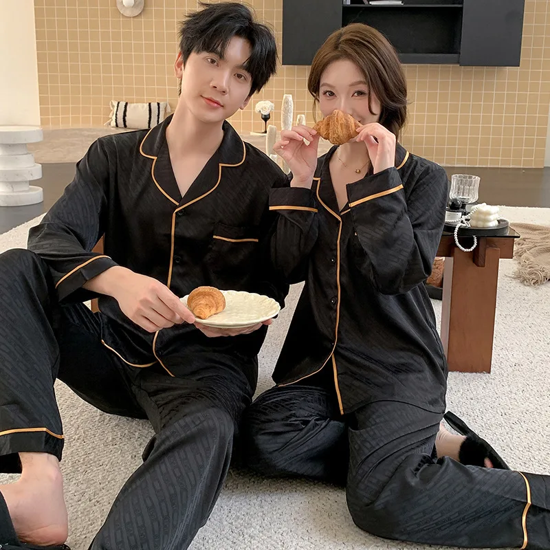 

Осень-зима 2022, пижамы из ледяного шелка для пар, женские брюки с длинными рукавами TikTok Cuasal, комплект из двух предметов, мягкая ночная рубашка, домашняя одежда, ночная рубашка