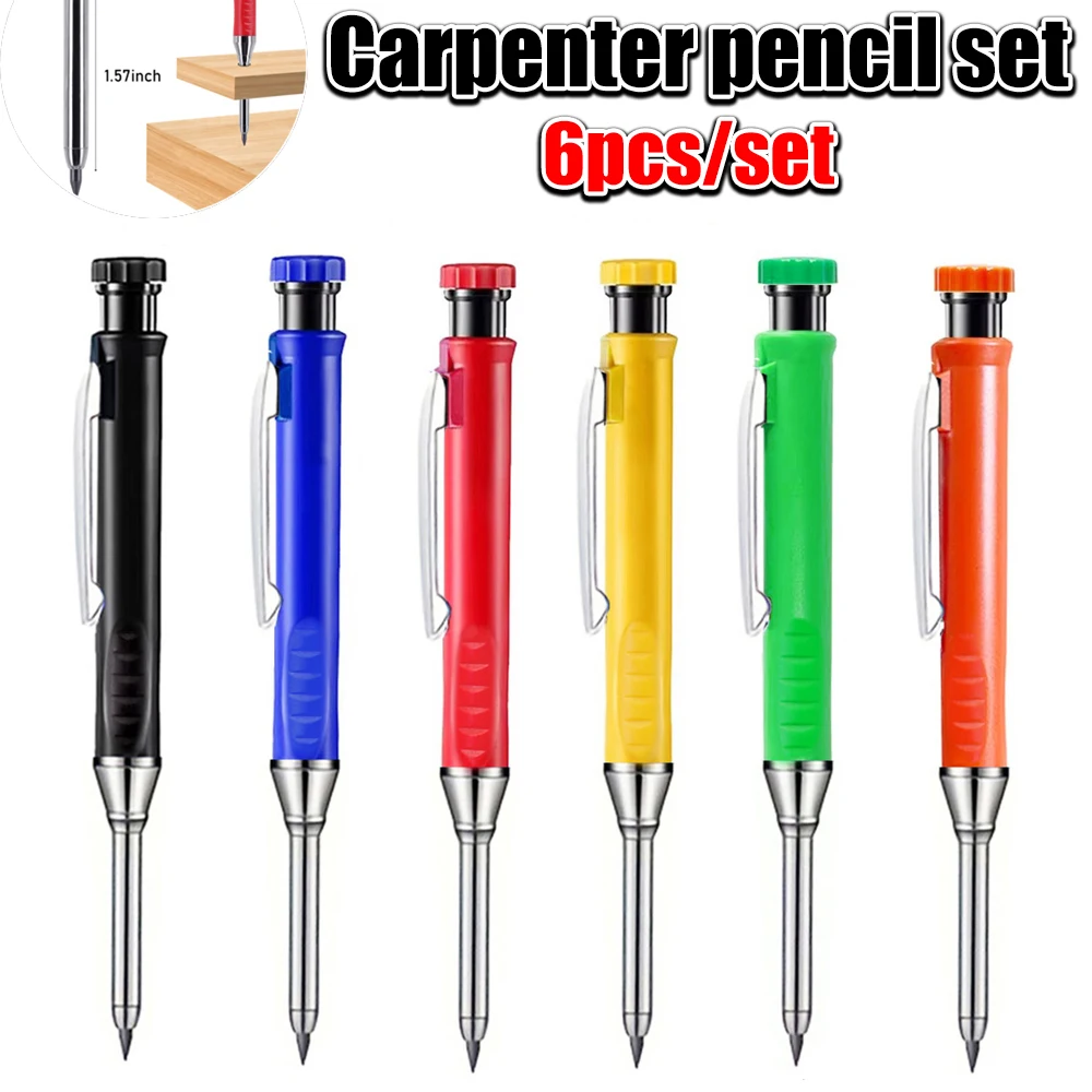 

6 шт. 2,8 мм деревообрабатывающие карандаши, плотницкий механический карандаш с глубокими отверстиями для маркировки и рисования, для плотников и строителей