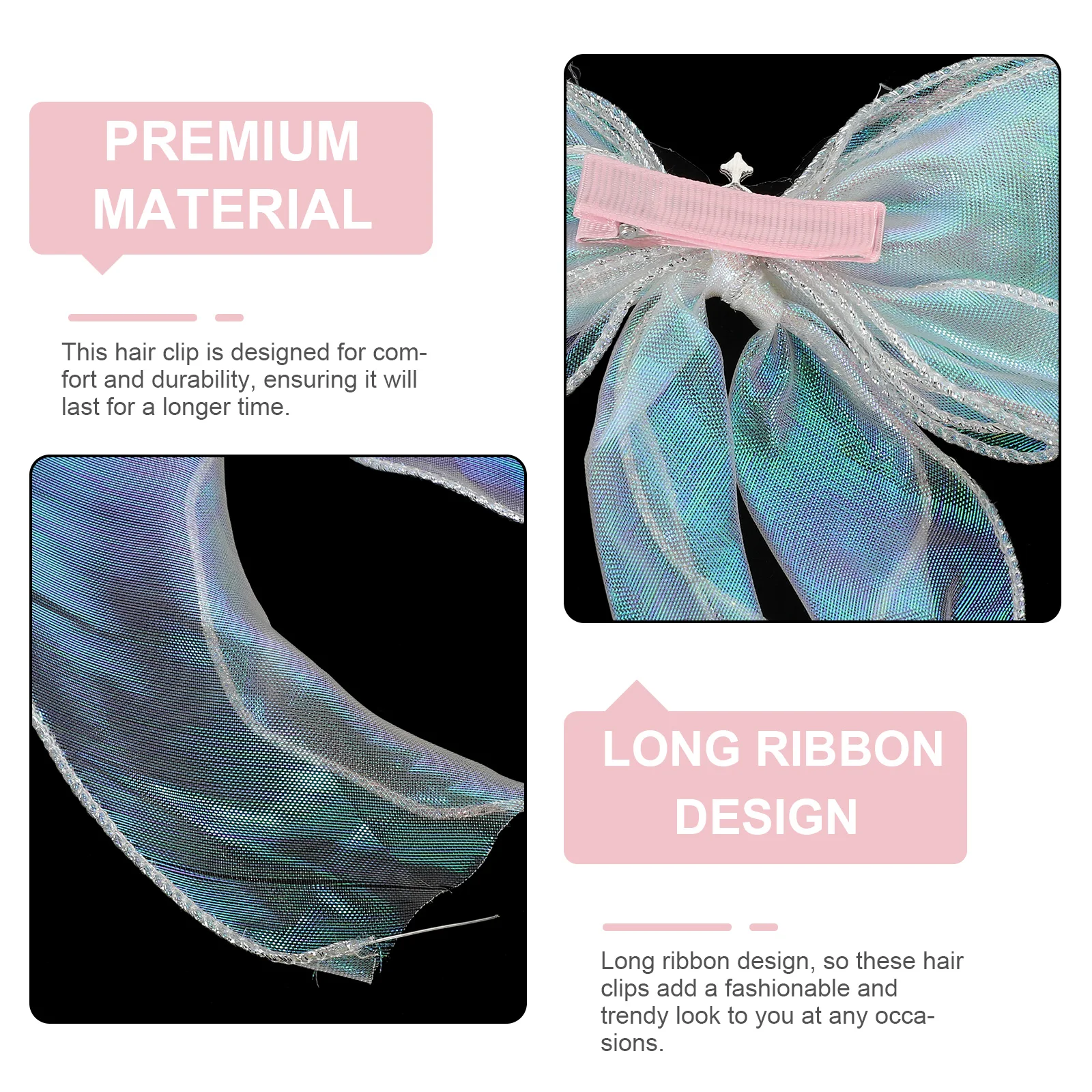 

2 Pcs Hair Accessories for Cute Bows Ribbons Decorative Clips White Barrette