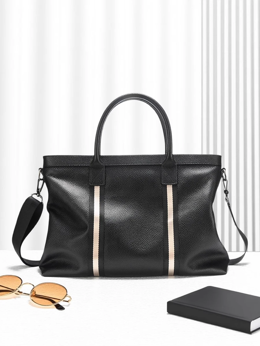 

Leather Handbag Casual Busin oulder Bag Men's Bla Tote Bag Laptop Bag Leather Material First Layer Cowhide