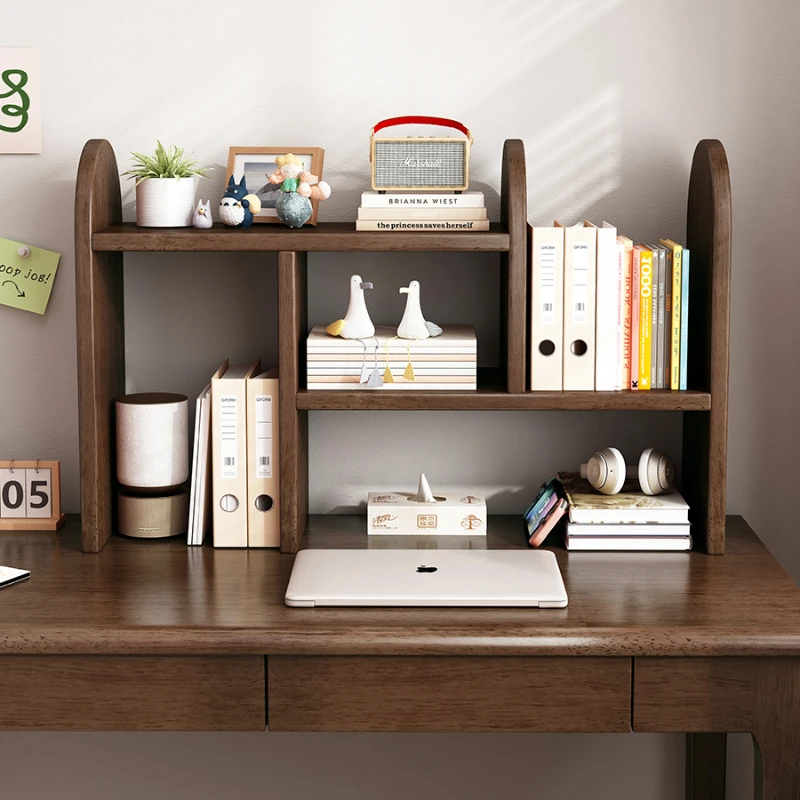 

Simple pure solid wood desk small bookshelf retractable rubber wood storage rack household multi-storey desk small shelf