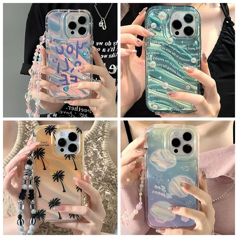 Phantom Pattern Case For iPhone 15 14 Plus 13 12 Pro Max 11 XR XS Max 7 8 Plus Fashion Colorful Film Soft TPU Cover with Lanyard