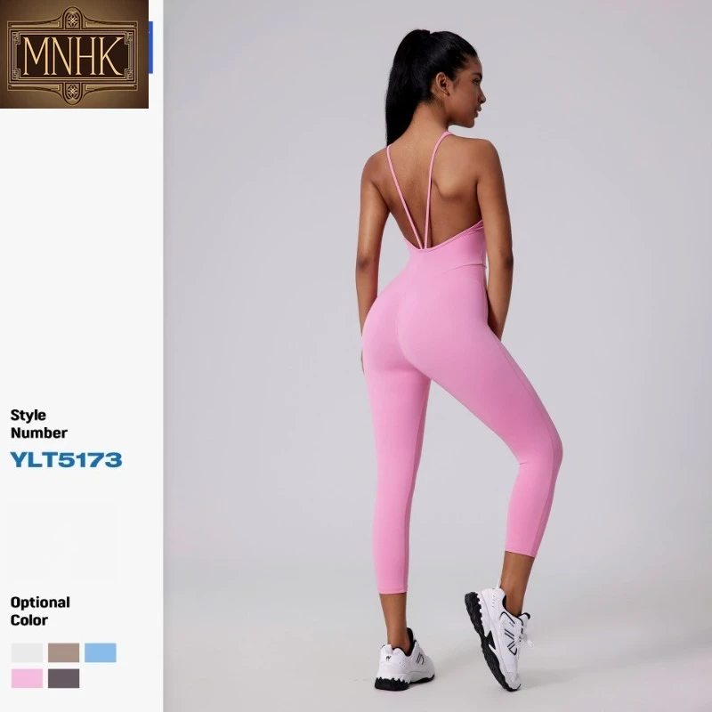 

Grinding Nude V-shaped Beauty Back Yoga Jumpsuit Hip Lift Shaping Running Sports Fitness Cropped Pants Trousers