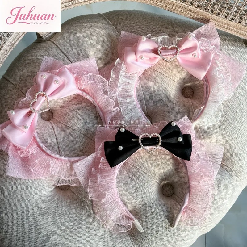 

Kawaii Japanese Original Pink series Handmade Lolita Headband Girls Kc Bow Hair Accessories Sweet Bow Hand Sleeve Headband women