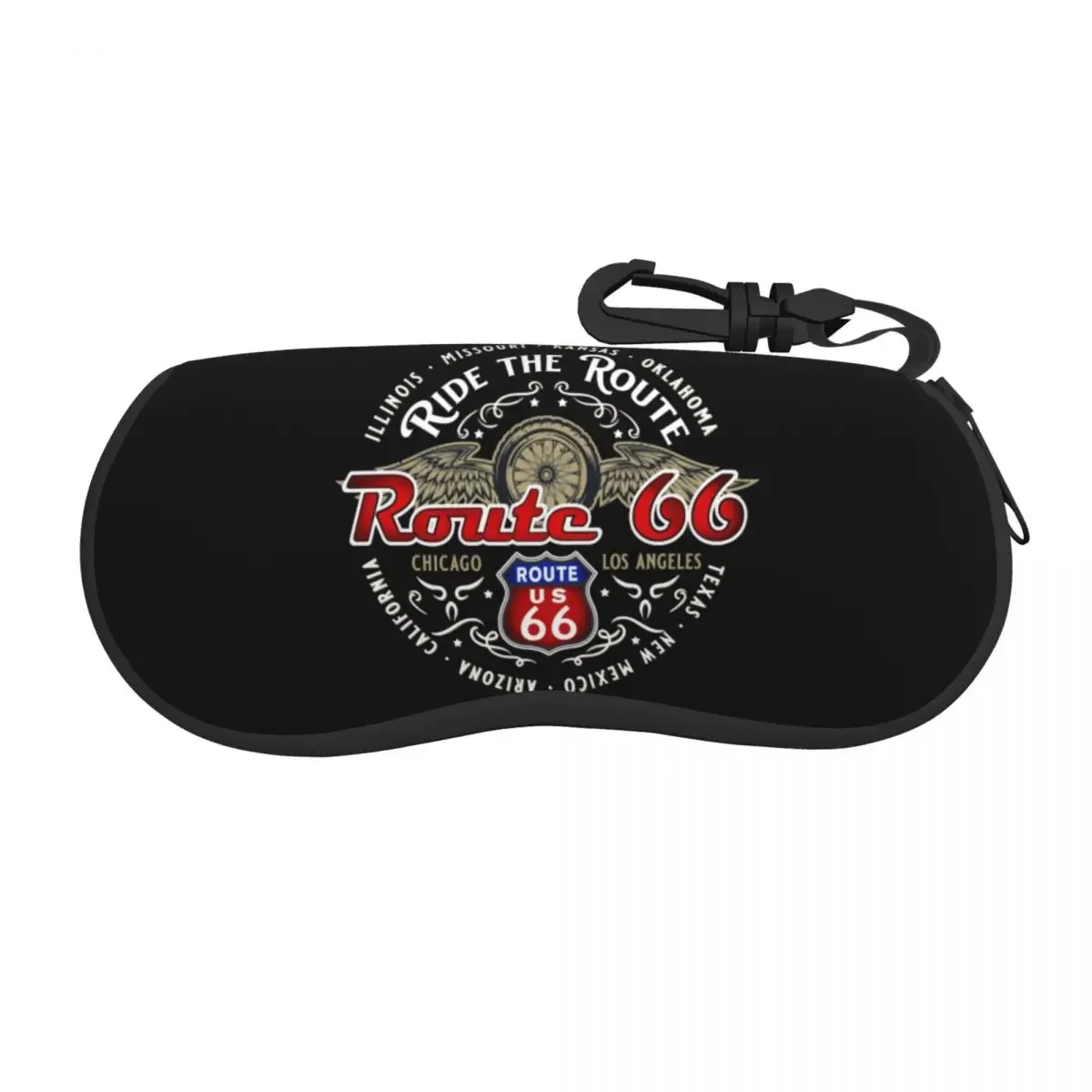 Ride The Route 66 Biker Motorcycle Cruise America's Highway Eyeglass Glasses Case The Mother Road Sunglasses Protective Pouch