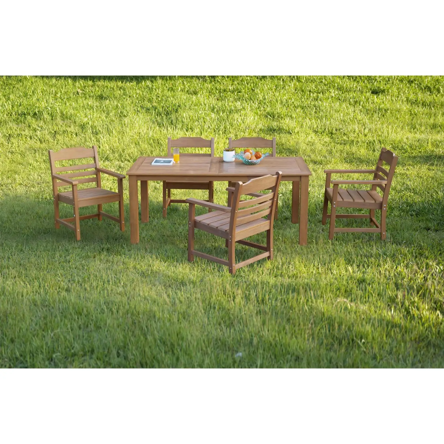 HIPS Dining Set, Rectangular All Weather Dining Table 5 Pieces(4 Dinning chair+ 1 Dining Table), Outdoor/Indoor Use,TEAK