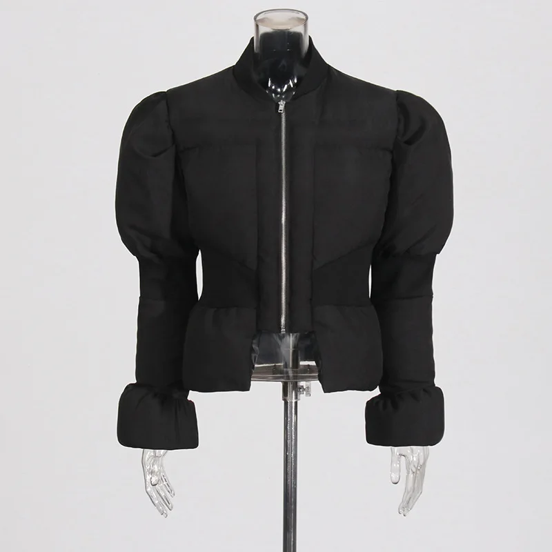 

Winter Short Slim Stand Collar Down Jacket Women Zipper Duck Down Parker Quilted Outwears Female Warm Flare Sleeve Cotton Jacket