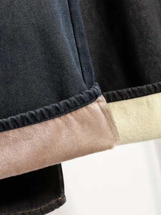 Plus Size Donna Inverno Nuovo Fce Foderato Thiened Casual Jeans caldi Gamba dritta Pantaloni a gamba larga Pantaloni lunghi