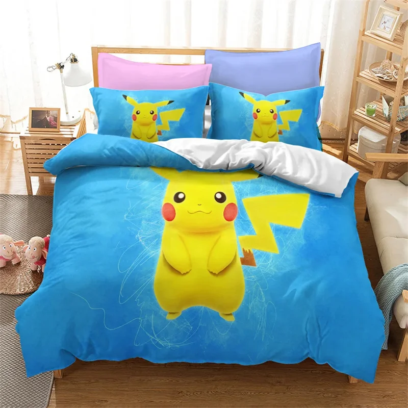 Bett bezug Pokémon Anime niedlichen Quilt Set einfach doppelt extra groß in voller Größe ein Bett bezug zwei Kissen bezüge Kinder geschenk