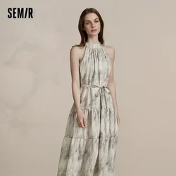 Semir Co-Branded Dress Women Myriad National Style Summer 2024 New Waisted Loose Hanging Neck Long Dress Temperament