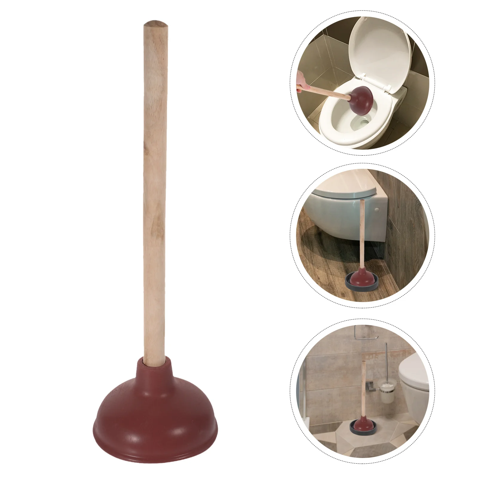 

Heavy Duty Toilet Plunger Wooden Handle Portable Bathroom Plunger Wood Handle Toilet Drain Opener Sturdy Reliable