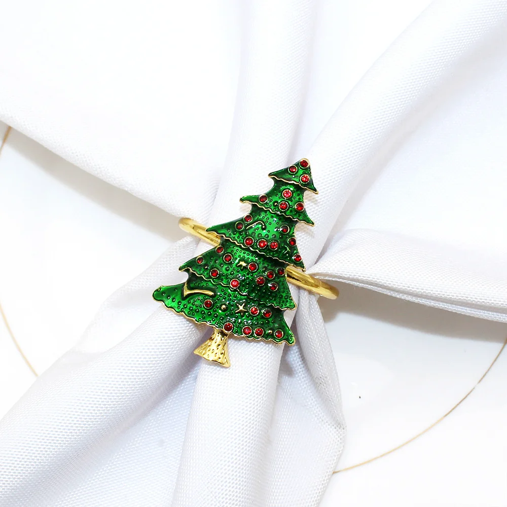 8Pcs Christmas Tree Napkin Rings Rhinestone Xmas Tree Napkin Holder for Christmas Party Dinner Wedding Dinner Table Decoration