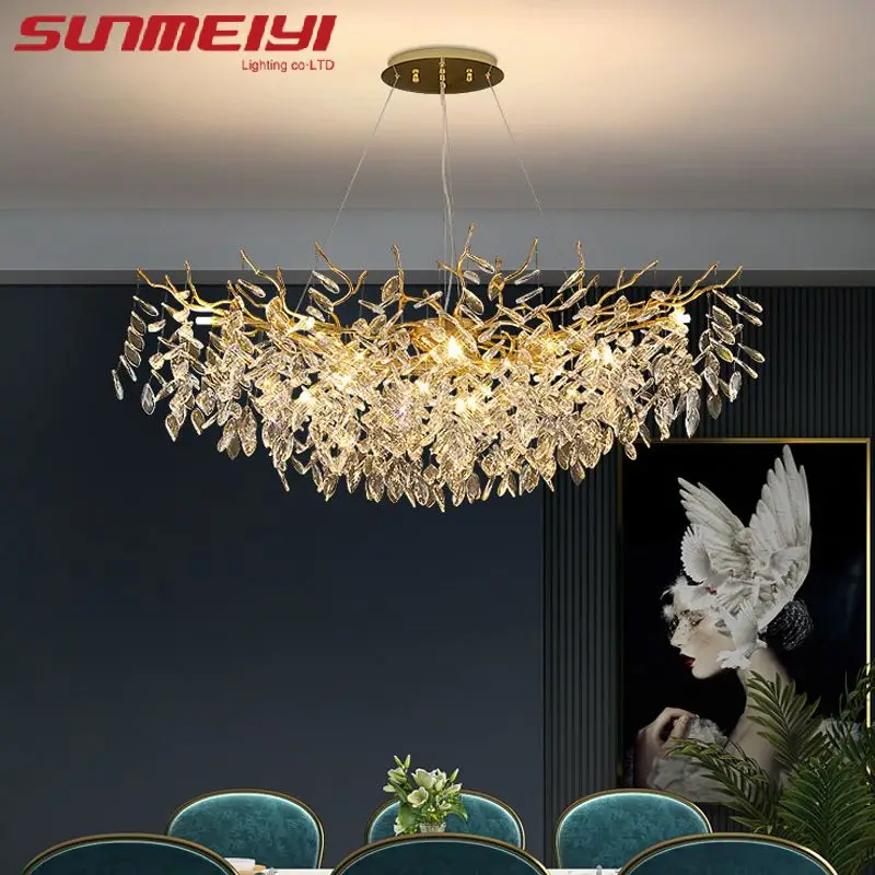 

Modern Luxury Crystal Lamp Simple Golden French Luxury Duplex American Tree Branch Living Room Restaurant Chandelier Round