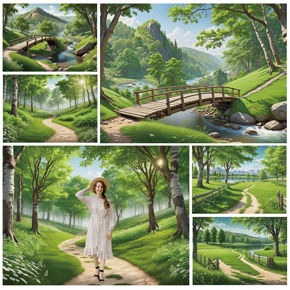 

MOON.QG Spring Forest Landscape Photography Background Wooden Creek Stones Trees Backdrop Kids Accessories Wallpaper Shooting