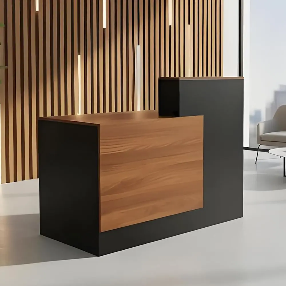 

Reception Desk, Front Counter Table with Three Large-Capacity Drawers, Retail Checkout Counter Sturdy, Ample Workspace, Versatil