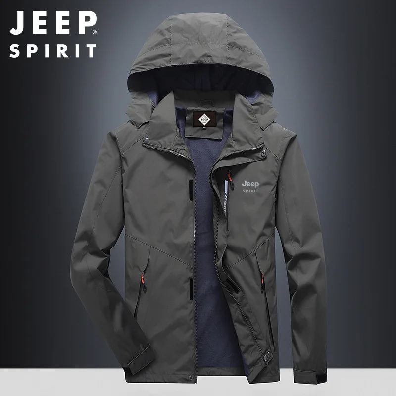 JEEP SPIRIT jacket men spring  autumn trend tooling top with hood windproof wear-resistant outdoor jacket high quality clothes