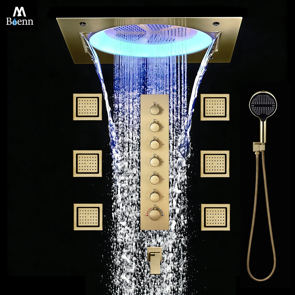 

Душевая система M Boenn со скрытым монтажом: полный комплект для ванной комнаты, смеситель с термостатом, душевая лейка с эффектом водопада и высоким давлением