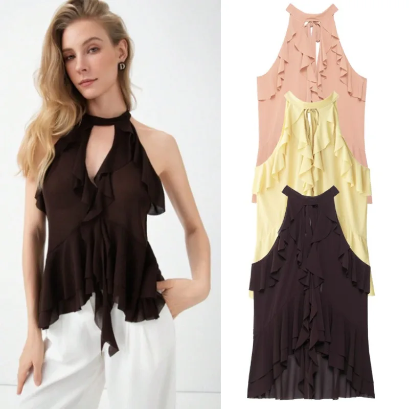 Spring and Summer New Women's Clothing Layered Decoration Hanging Neck Collar Top Fashionable and Versatile Vest Female Clothing