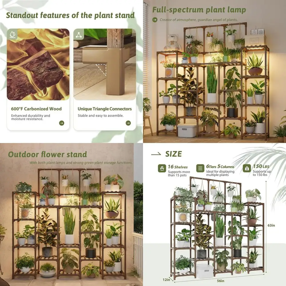 

Подставка для растений для дома с фитолампой, 14 ярусов, большая полка для растений или стеллаж для демонстрации комнатных растений, сверхпрочная подставка для растений для гостиной или патио