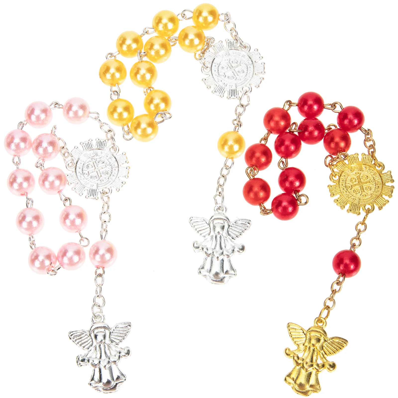

3Pcs Elegant Silver Angel Rosary Bracelet Stylish Wrist Chain For Baptism