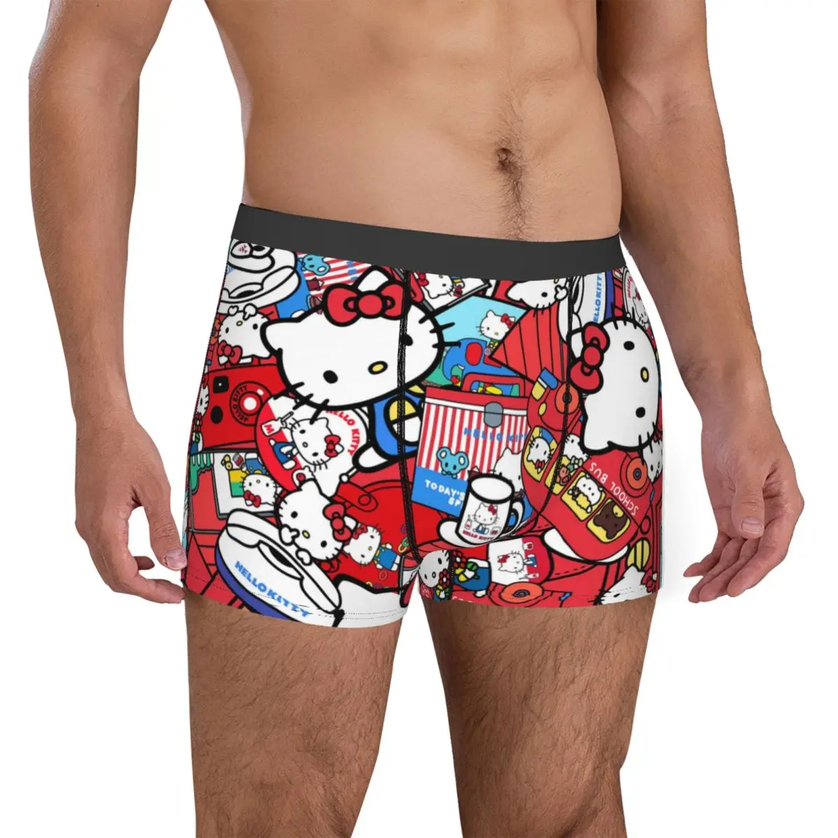 Hello Kitty Cartoon Merch Boxers Shorts pour hommes, sous-vêtements humoristiques, caleçons, cadeau ち