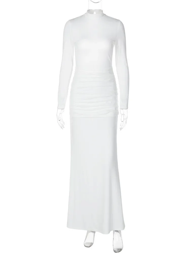 Long Sleeve Backless Sexy Maxi Dress Women Gown Autumn Fashion Ruched Bodycon Club Party Long Dresses Female Elegant