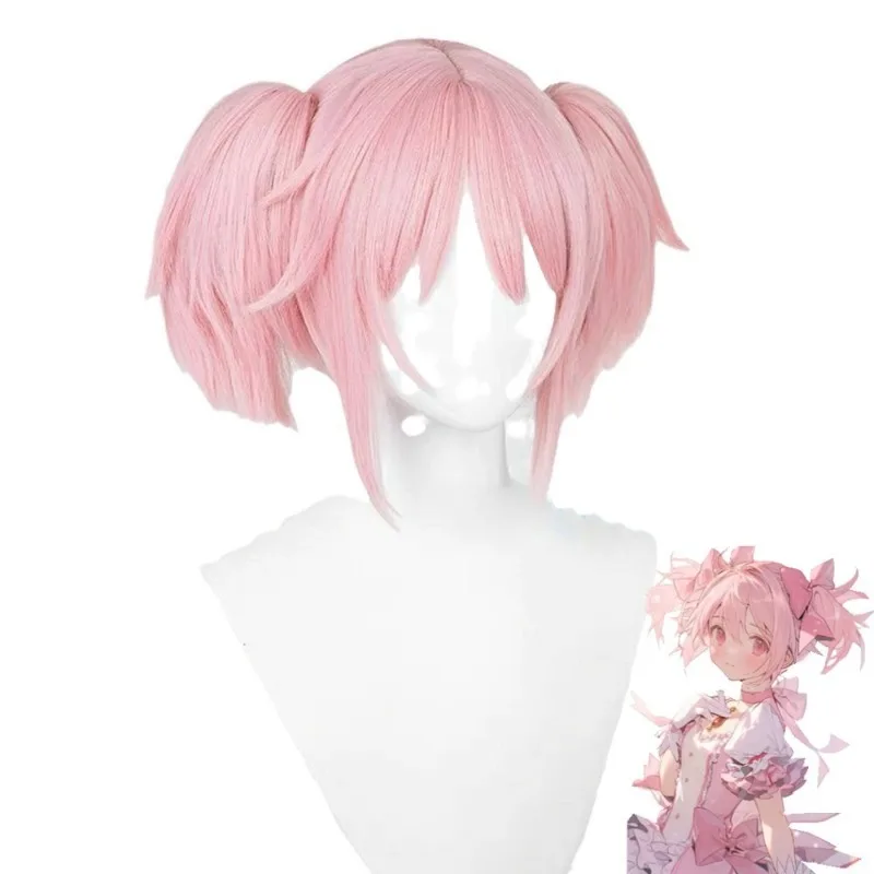 Kaname Madoka Role Dual Horsetail Party Ceremonial Dress Match Headwear Anime Puella Magi Madoka Magica Cosplay Pink Wig