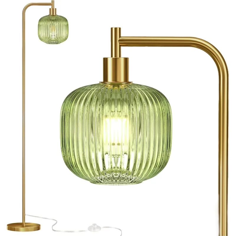 

Glass Floor Lamp for Living Room, Modern Standing Lamp with Ribbed Glass Lampshade Pedal Switch, 67” Tall Lamp for Bedroom