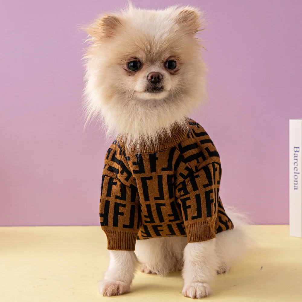 

Dog Clothing, Coat, Trendy Brand Sweater, F Letter Luxury Dog Clothing, Schnauzer, Fado, Pet Supplies
