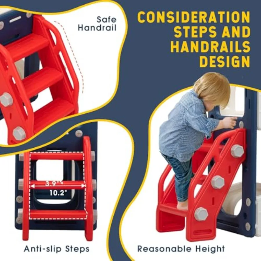 Perosotan Anak 8 in 1, Perosotan Panjat, Set Permainan Indoor Outdoor dengan Ring Basket, Teleskop, dan Ruang Penyimpanan, Perosotan Berdiri Sendiri