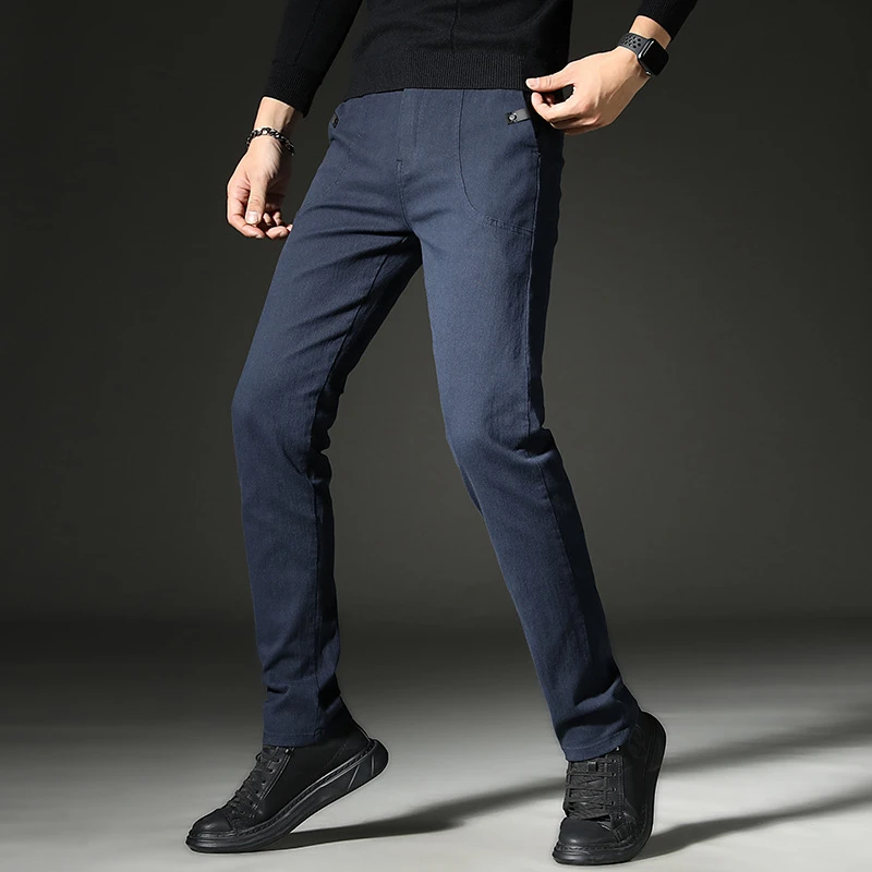 

2025 Autumn Winter Upscale Men Casual Pants Cotton Male Grey Blue Pant Straight Trousers Outdoor Pants Men Plus Size 38
