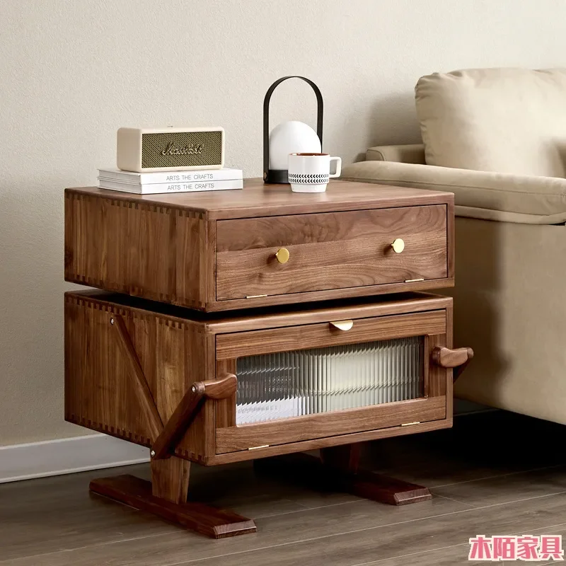 Robot All Solid Wood Bedside Table Black Walnut Cartoon Storage Cabinet Bedroom Children's Room Multifunctional Locker