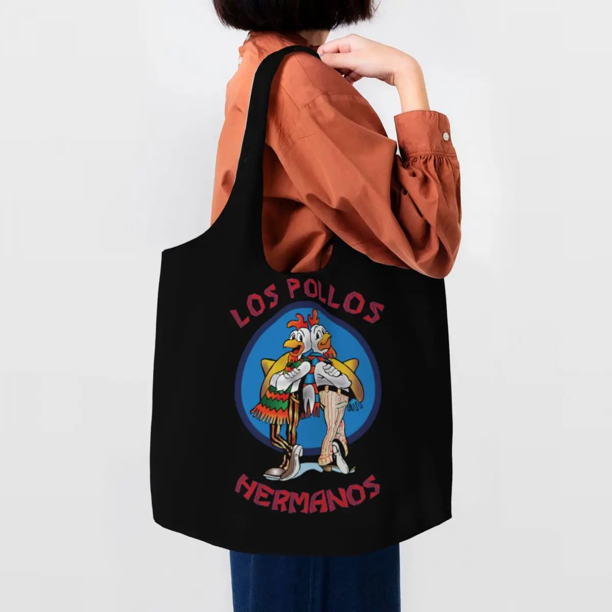 Kawaii Printed Funny Los Pollos Hermanos Tote Shopping Bag Recycling Canvas Shoulder Shopper Breaking Bad Bags Handbag