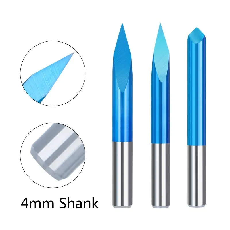 XCAN Milling Cutter 4mm Shank 3 Edge Pyramid Engraving Bit 20 30 40 45 60 90 Degrees CNC Machine Router Bit Engraving Bit Tool