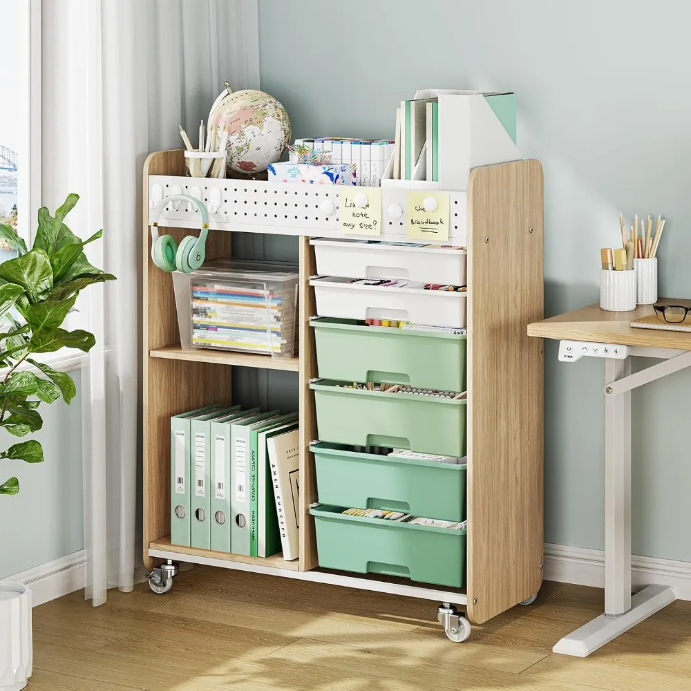 Rolling Craft Cart with 6 Drawers, Pegboard and Locking Wheels Green