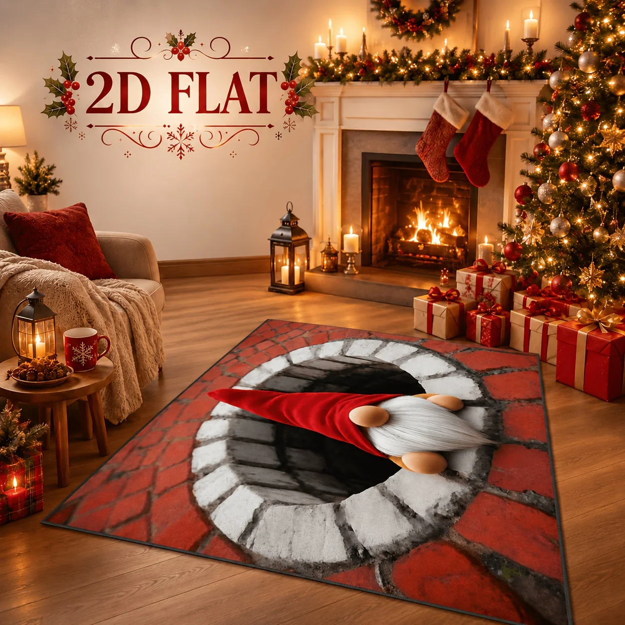 1pc 2D FLAT Christmas Single Gnome Snow Mat, with 