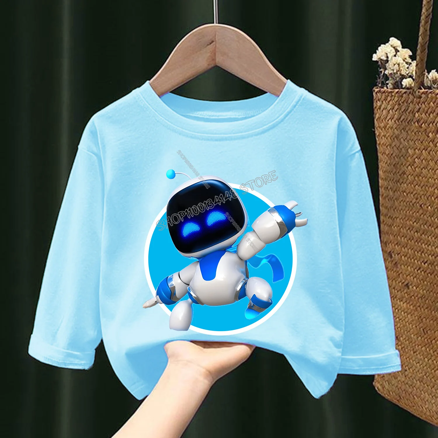 Astro Bot Long Sleeve for Children Cute Cartoon Clothing Hot Game Blue Casual Caftan Fashion Kids Clothes Round Neck Blouse Gift