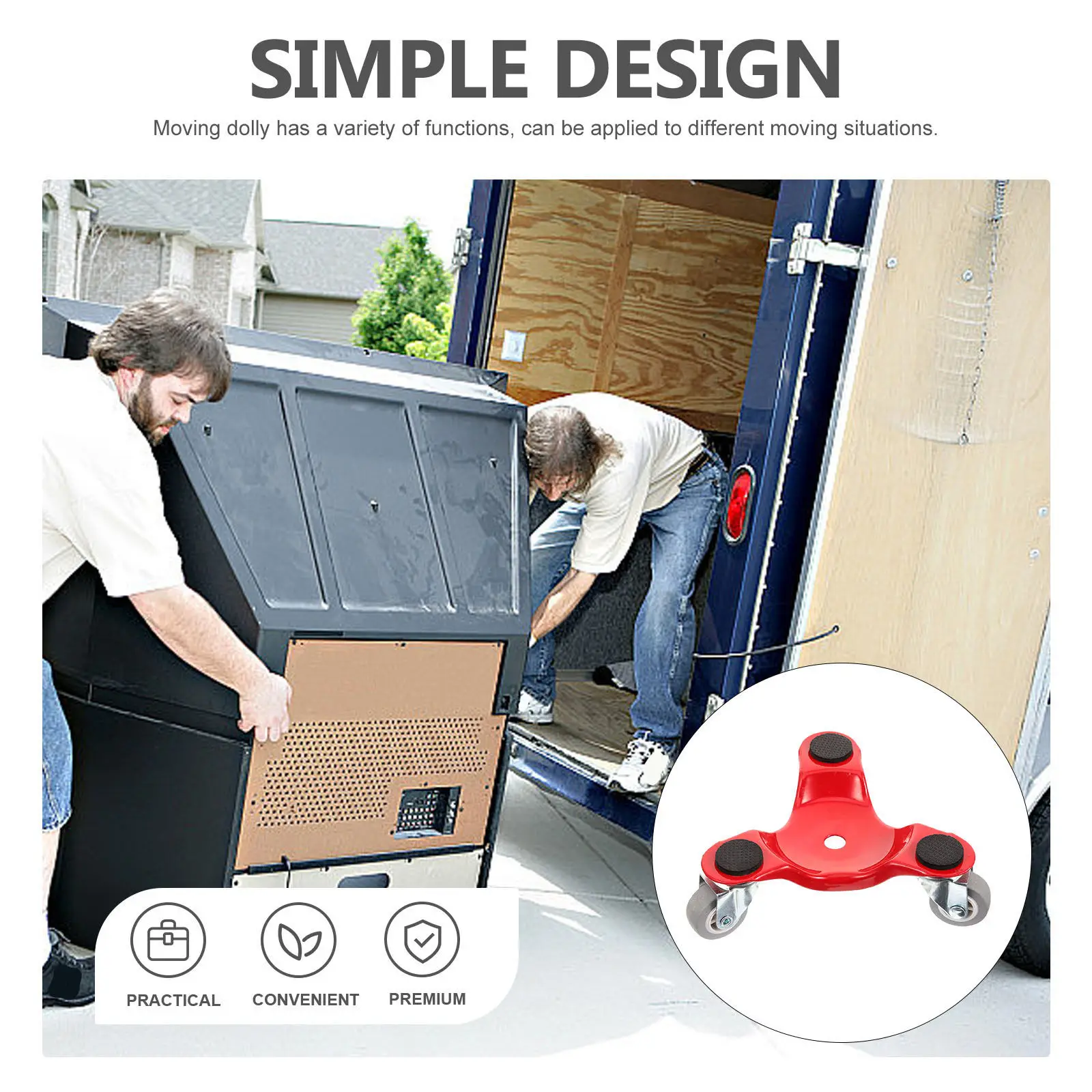 1pcs Furniture Dolly 3-Wheel Heavy Duty Moving Tool For Furniture Appliances Metal Mover Wheel Dolly Moving Tri-Dolly Hardware