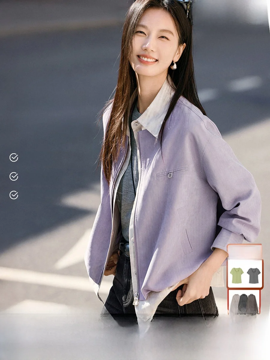 

XWI Commuter Sle Faux Two-Piece Color Blo Velvet Feel irt Collar Jaet Women's Spring Season Regular Fit Long Sve Top