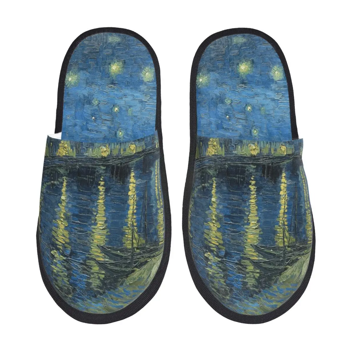 

Custom Starry Night Over The Rhone Memory Foam Slippers Women Cozy Warm Vincent Van Gogh House Slippers