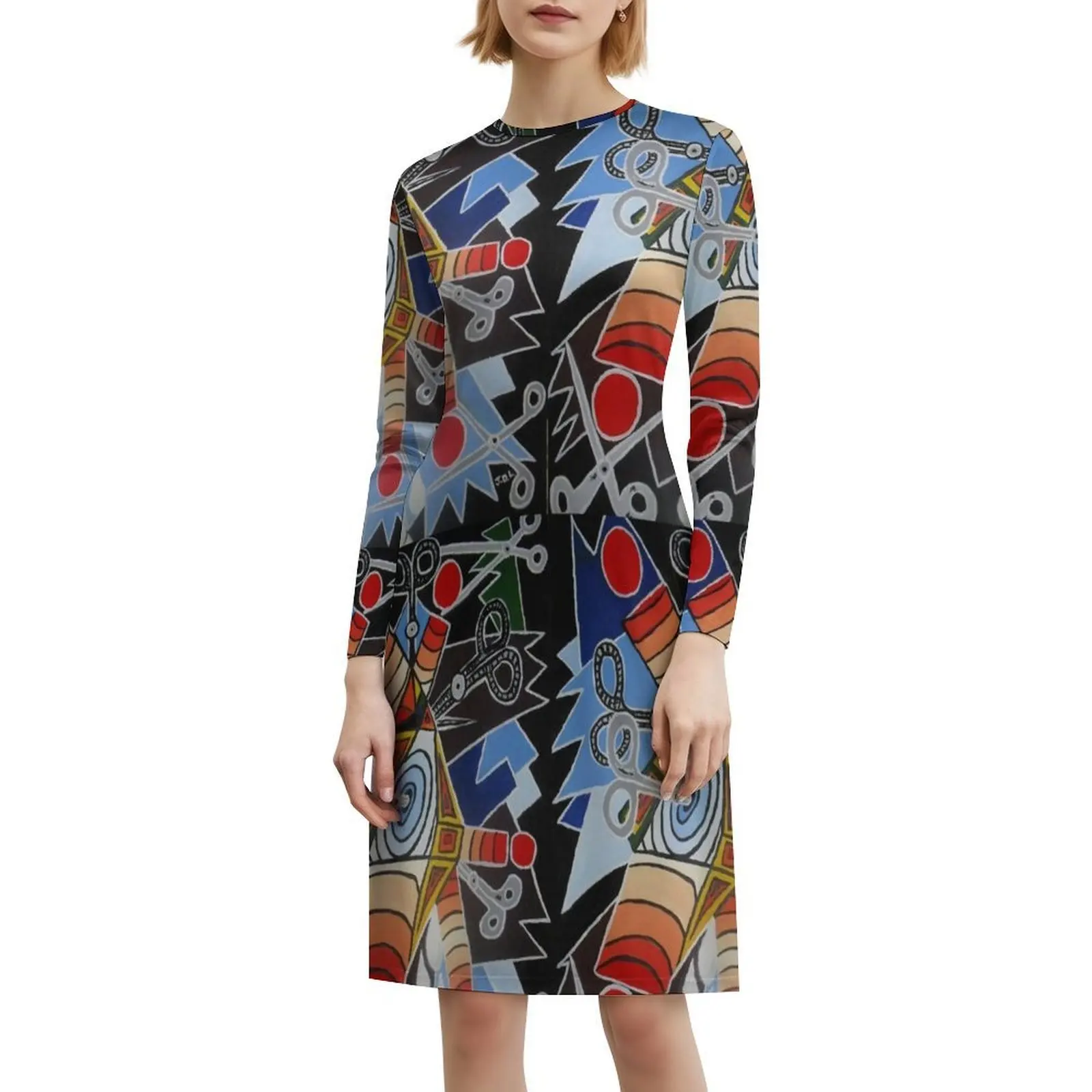 فستان قصير على طراز Preppy للنساء على شكل حرف a فضفاض مناسب فستان يوم غير رسمي مقص تجريد الألم فساتين نسائية #6